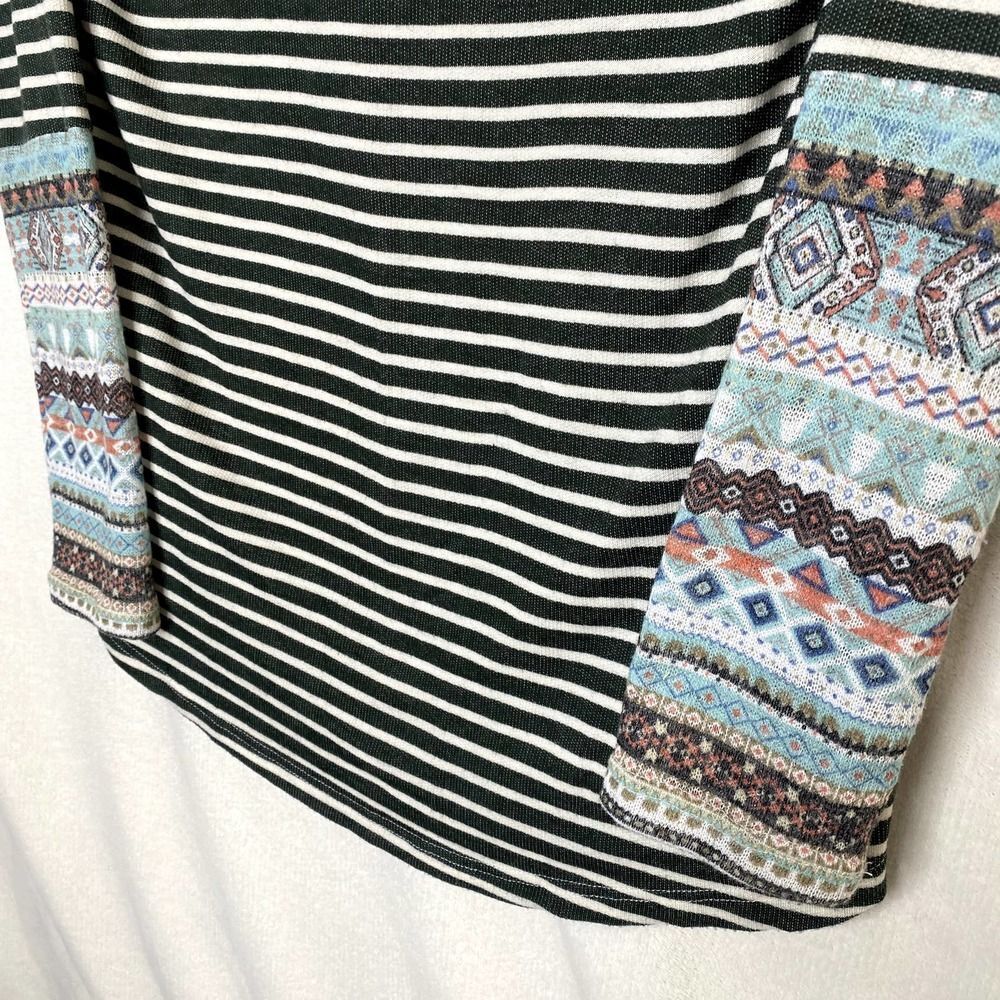 Oddy Striped Long Raglan Sleeve Sweater Top Pullover Geometric Green White - Picture 4 of 11